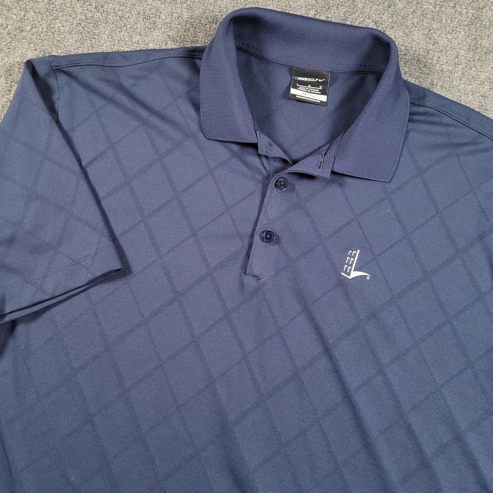 Nike Golf Polo Shirt Mens Large Navy Dri-FIT Argyle‎ Jacquard Swoosh Logo